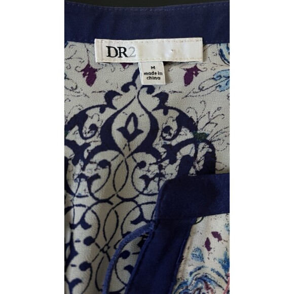 DR2 Daniel Rainn Top Womens Medium Floral Boho Peasant Roll Tab Flowy Blouse - Picture 5 of 10